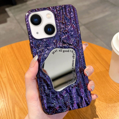 iPhone 14 Plus Embossed Rock Texture Mirror TPU Phone Case - Deep Purple