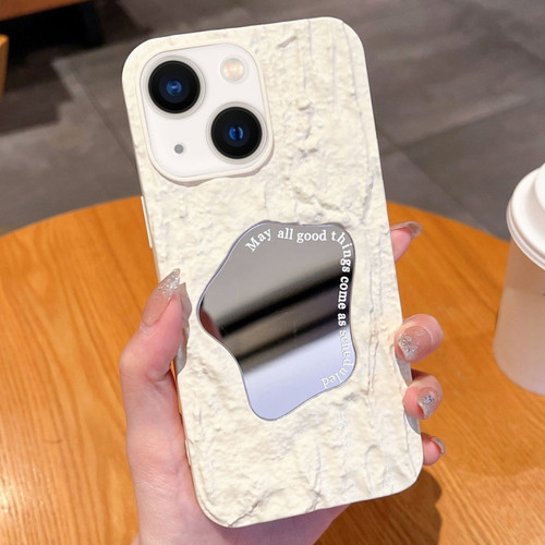 iPhone 14 Plus Embossed Rock Texture Mirror TPU Phone Case - Milk White