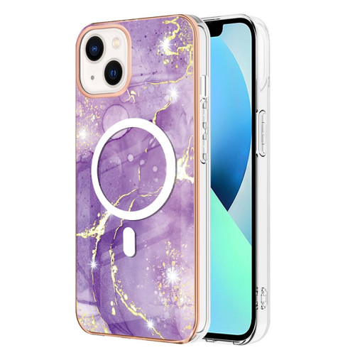 iPhone 14 Plus Marble Pattern Dual-side IMD Magsafe TPU Phone Case - Purple 002