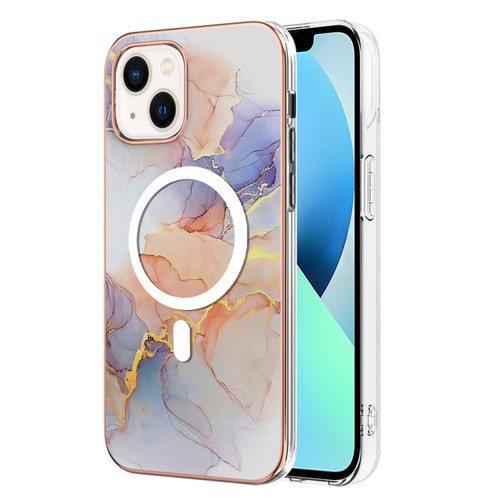 iPhone 14 Plus Marble Pattern Dual-side IMD Magsafe TPU Phone Case - White Marble