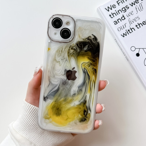 iPhone 14 Plus Oil Painting Electroplating TPU Phone Case - White