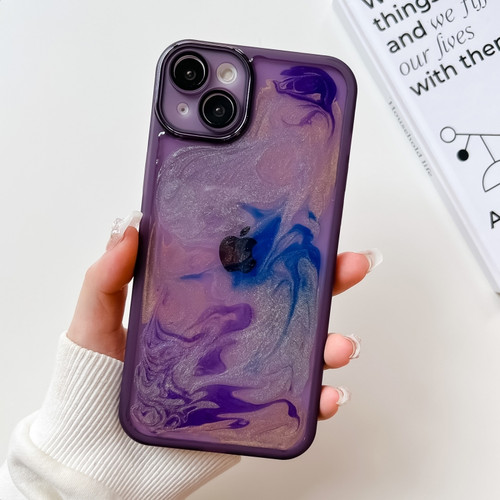 iPhone 14 Plus Oil Painting Electroplating TPU Phone Case - Purple