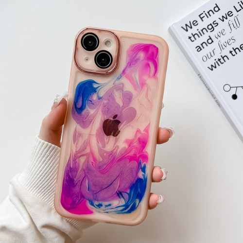 iPhone 14 Plus Oil Painting Electroplating TPU Phone Case - Pink