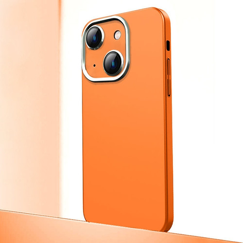 iPhone 14 Plus Frosted Metal Material Phone Case with Lens Protection - Orange
