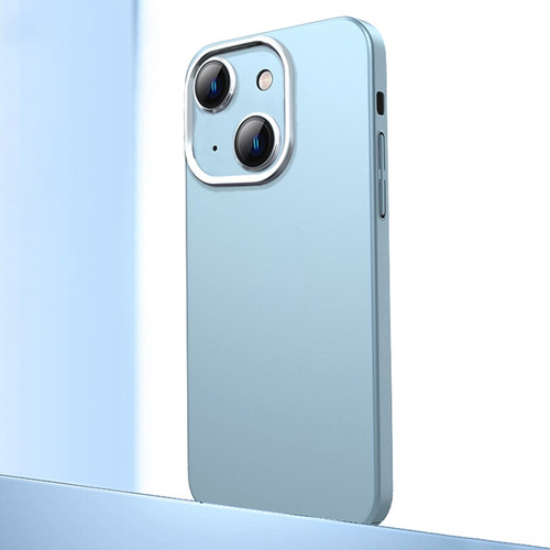iPhone 14 Plus Frosted Metal Material Phone Case with Lens Protection - Light Blue