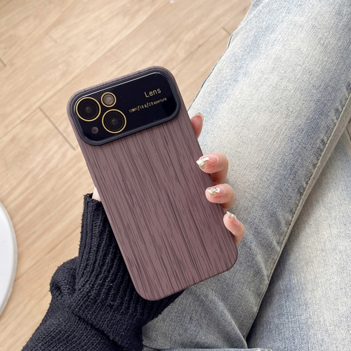 iPhone 14 Plus Wood Grain TPU Phone Case with Lens Film - Grey