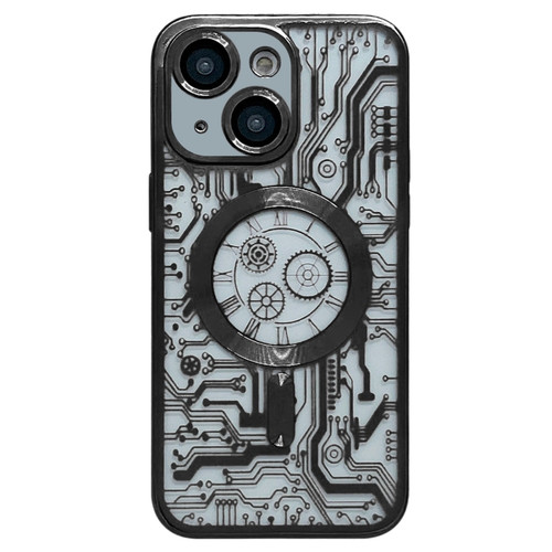 iPhone 14 Plus Electroplated Circuit Board Pattern MagSafe Phone Case - Black