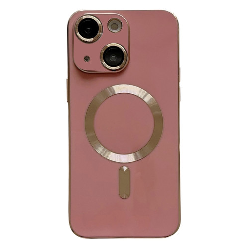 iPhone 14 Plus Magsafe Plating TPU Phone Case with Lens Film - Rose Red