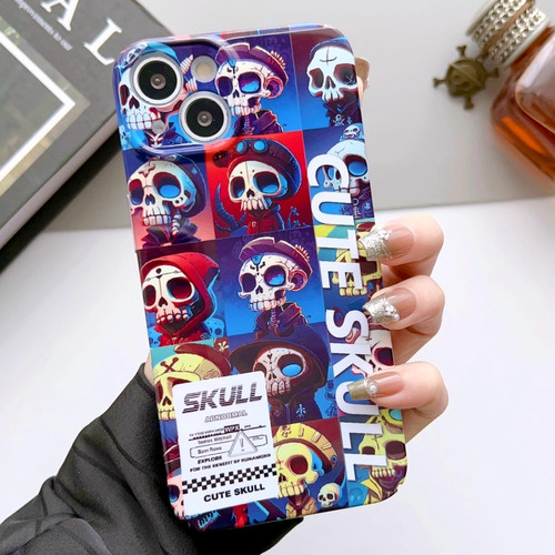 iPhone 14 Plus Painted Pattern Precise Hole PC Phone Case - Cute Skull