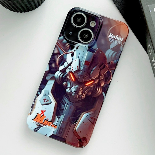 iPhone 14 Plus Painted Pattern Precise Hole PC Phone Case - Orange Robot