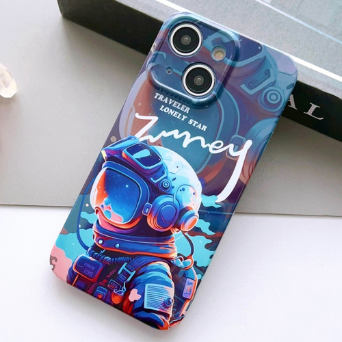 iPhone 14 Plus Painted Pattern Precise Hole PC Phone Case - Blue Paint Astronaut