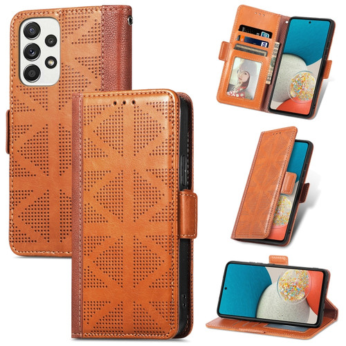 Samsung Galaxy A53 5G Grid Leather Flip Phone Case - Brown