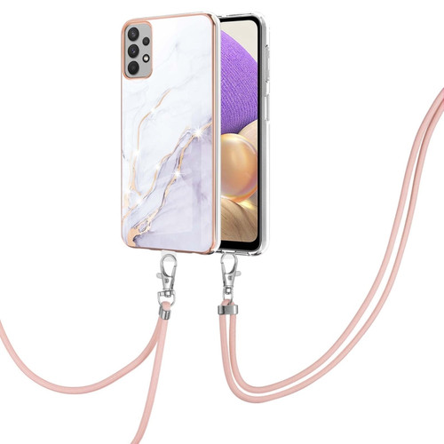 Samsung Galaxy A53 5G Electroplating Marble IMD TPU Phone Case with Lanyard - White 006