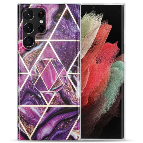 Samsung Galaxy A53 5G IMD Marble TPU Phone Case with Holder - Purple