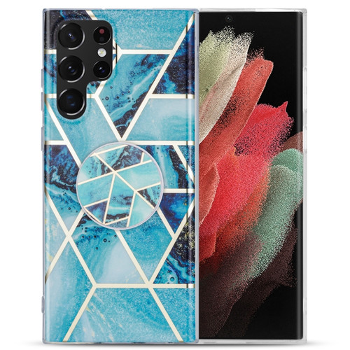 Samsung Galaxy A53 5G IMD Marble TPU Phone Case with Holder - Blue
