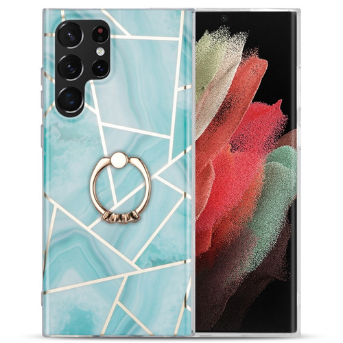 Samsung Galaxy A53 5G Electroplating IMD Marble TPU Phone Case with Ring - Green