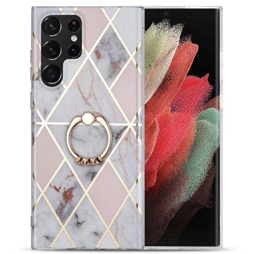 Samsung Galaxy A53 5G Electroplating IMD Marble TPU Phone Case with Ring - Light Pink Grey
