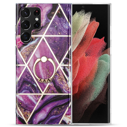 Samsung Galaxy A53 5G Electroplating IMD Marble TPU Phone Case with Ring - Purple