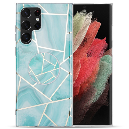 Samsung Galaxy A53 5G IMD Marble TPU Phone Case with Folding Holder - Green
