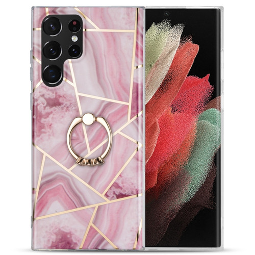 Samsung Galaxy A53 5G Electroplating IMD Marble TPU Phone Case with Ring - Rose Red