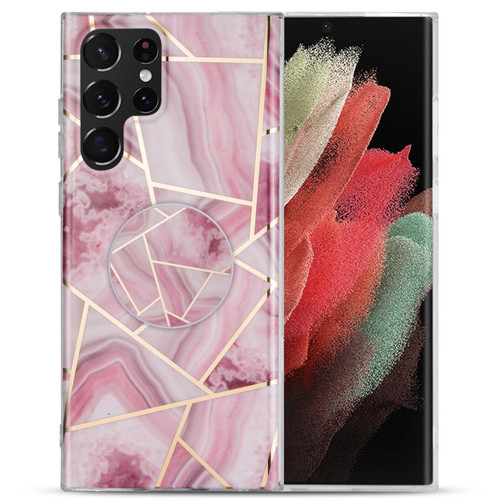 Samsung Galaxy A53 5G IMD Marble TPU Phone Case with Folding Holder - Rose Red