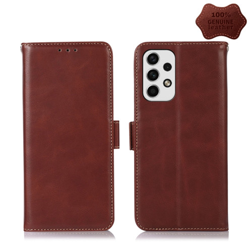 Samsung Galaxy A53 5G Crazy Horse Top Layer Cowhide Leather Phone Case - Brown