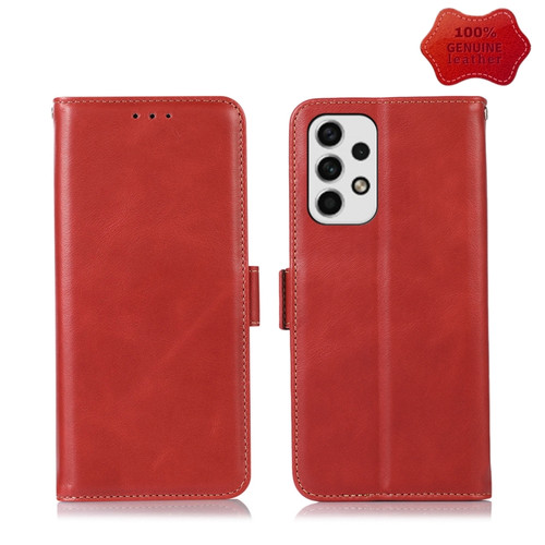 Samsung Galaxy A53 5G Crazy Horse Top Layer Cowhide Leather Phone Case - Red