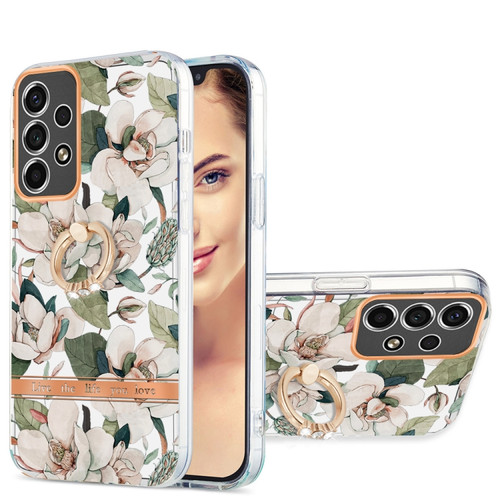 Samsung Galaxy A53 5G Ring IMD Flowers TPU Phone Case - Green Gardenia