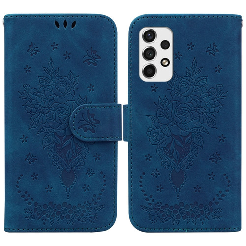 Samsung Galaxy A53 5G Butterfly Rose Embossed Leather Phone Case - Blue