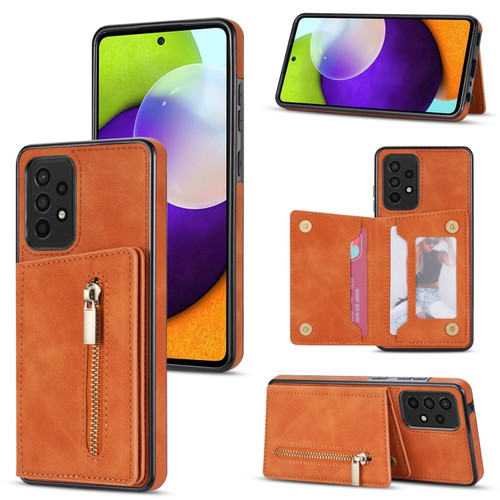 Samsung Galaxy A53 5G Zipper Card Holder Phone Case - Brown