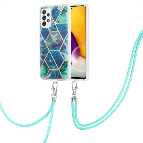 Samsung Galaxy A53 5G Electroplating Splicing Marble TPU Phone Case with Lanyard - Blue Green