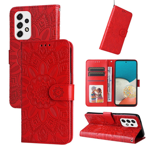 Samsung Galaxy A53 5G Embossed Sunflower Leather Phone Case - Red