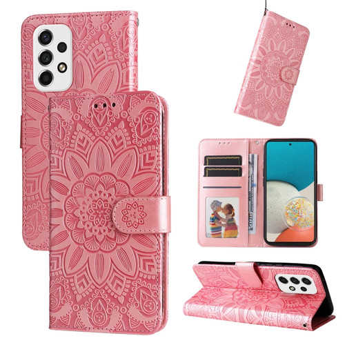 Samsung Galaxy A53 5G Embossed Sunflower Leather Phone Case - Pink