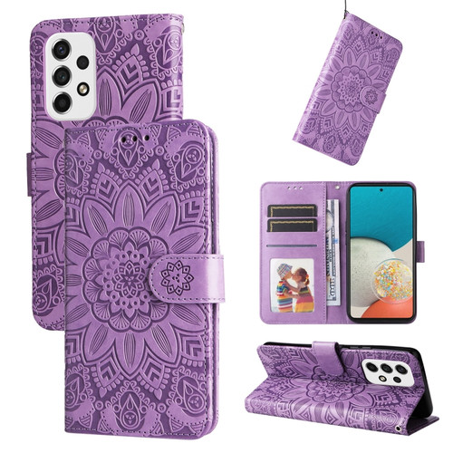 Samsung Galaxy A53 5G Embossed Sunflower Leather Phone Case - Purple