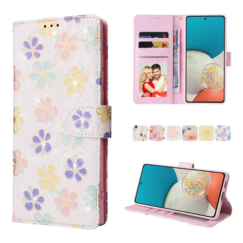 Samsung Galaxy A53 5G Bronzing Painting RFID Leather Case - Bloosoming Flower