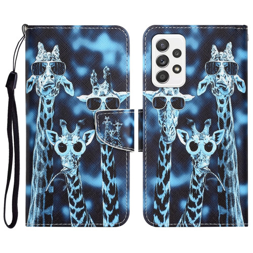 Samsung Galaxy A53 5G Colored Drawing Leather Phone Case - Giraffes