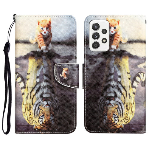Samsung Galaxy A53 5G Colored Drawing Leather Phone Case - Tiger