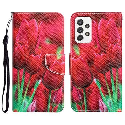 Samsung Galaxy A53 5G Colored Drawing Leather Phone Case - Tulips