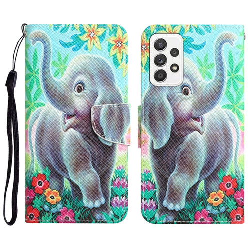 Samsung Galaxy A53 5G Colored Drawing Leather Phone Case - Elephant