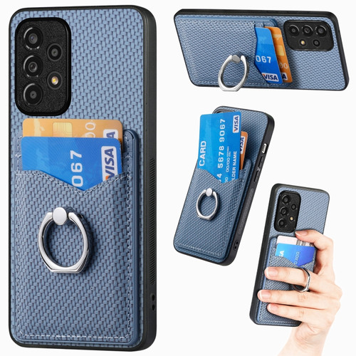 Samsung Galaxy A53 5G Carbon Fiber Card Wallet Ring Holder Phone Case - Blue