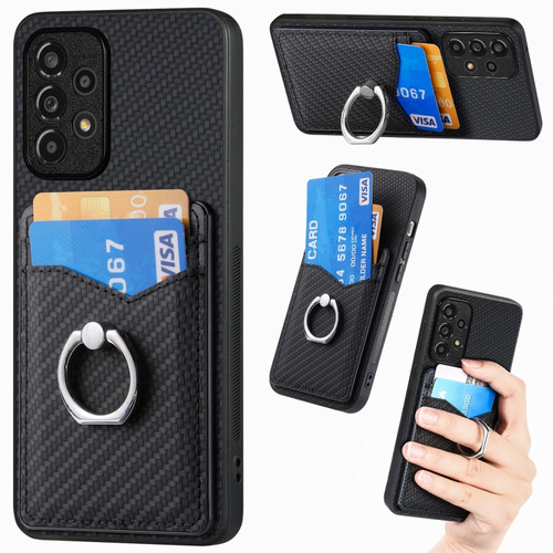 Samsung Galaxy A53 5G Carbon Fiber Card Wallet Ring Holder Phone Case - Black