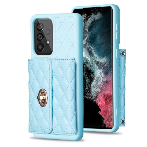 Samsung Galaxy A53 5G Horizontal Metal Buckle Wallet Rhombic Leather Phone Case - Blue