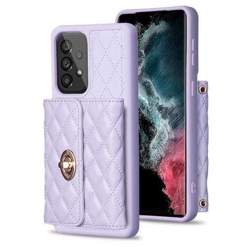 Samsung Galaxy A53 5G Horizontal Metal Buckle Wallet Rhombic Leather Phone Case - Purple