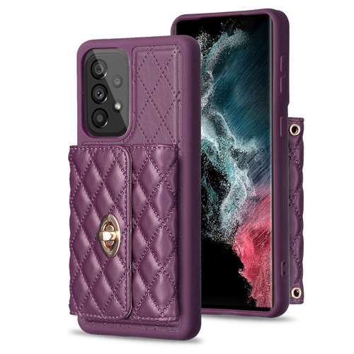 Samsung Galaxy A53 5G Horizontal Metal Buckle Wallet Rhombic Leather Phone Case - Dark Purple