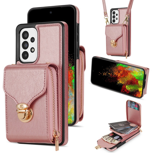 Samsung Galaxy A53 5G Zipper Hardware Card Wallet Phone Case - Rose Gold