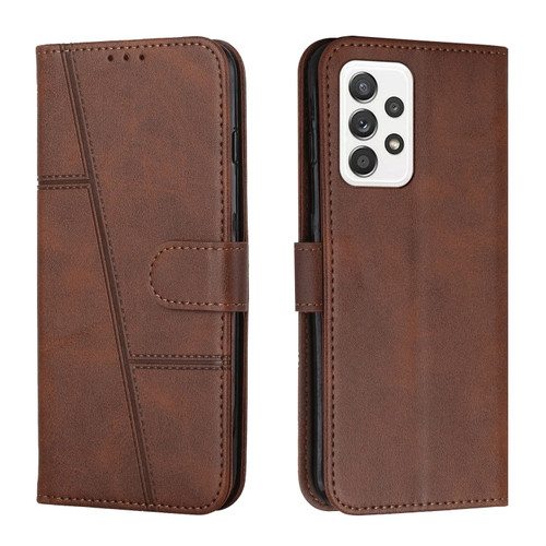 Samsung Galaxy A53 5G Stitching Calf Texture Buckle Leather Phone Case - Brown