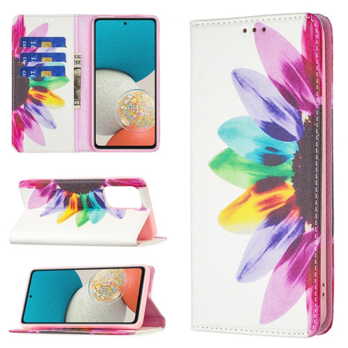 Samsung Galaxy A53 5G Colored Drawing Pattern Invisible Magnetic PU Leather Phone Case - Sun Flower