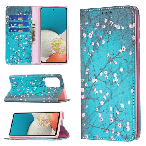 Samsung Galaxy A53 5G Colored Drawing Pattern Invisible Magnetic PU Leather Phone Case - Plum Blossom