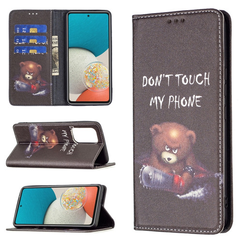 Samsung Galaxy A53 5G Colored Drawing Pattern Invisible Magnetic PU Leather Phone Case - Bear