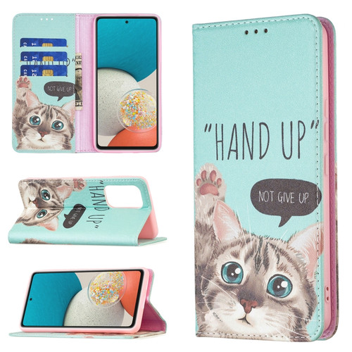 Samsung Galaxy A53 5G Colored Drawing Pattern Invisible Magnetic PU Leather Phone Case - Cat